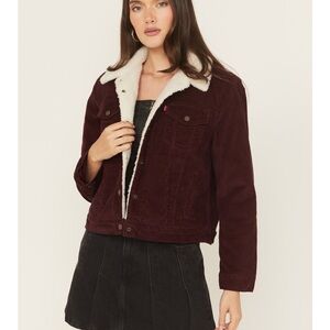 Gorgeous Levi's Burgundy Sherpa Lined Jean Jacket with Cream Collar